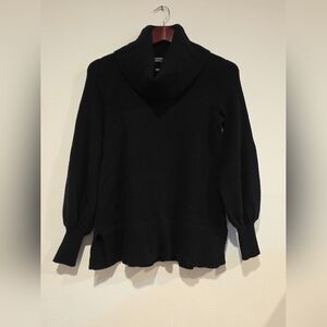 Anthropologie Cowl Tunic Sweater Bishop Sleeves Black Knitted Sz XS Paloma